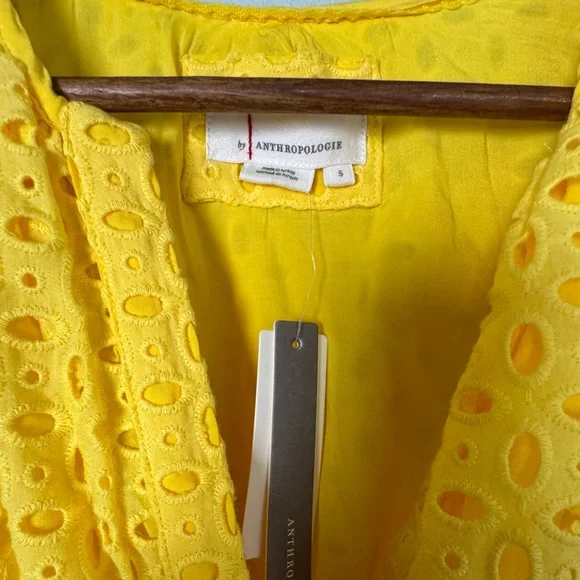 By Anthropologie‎ Somerset Mini Dress Eyelet Edition Yellow Size Small New - Picture 9 of 12